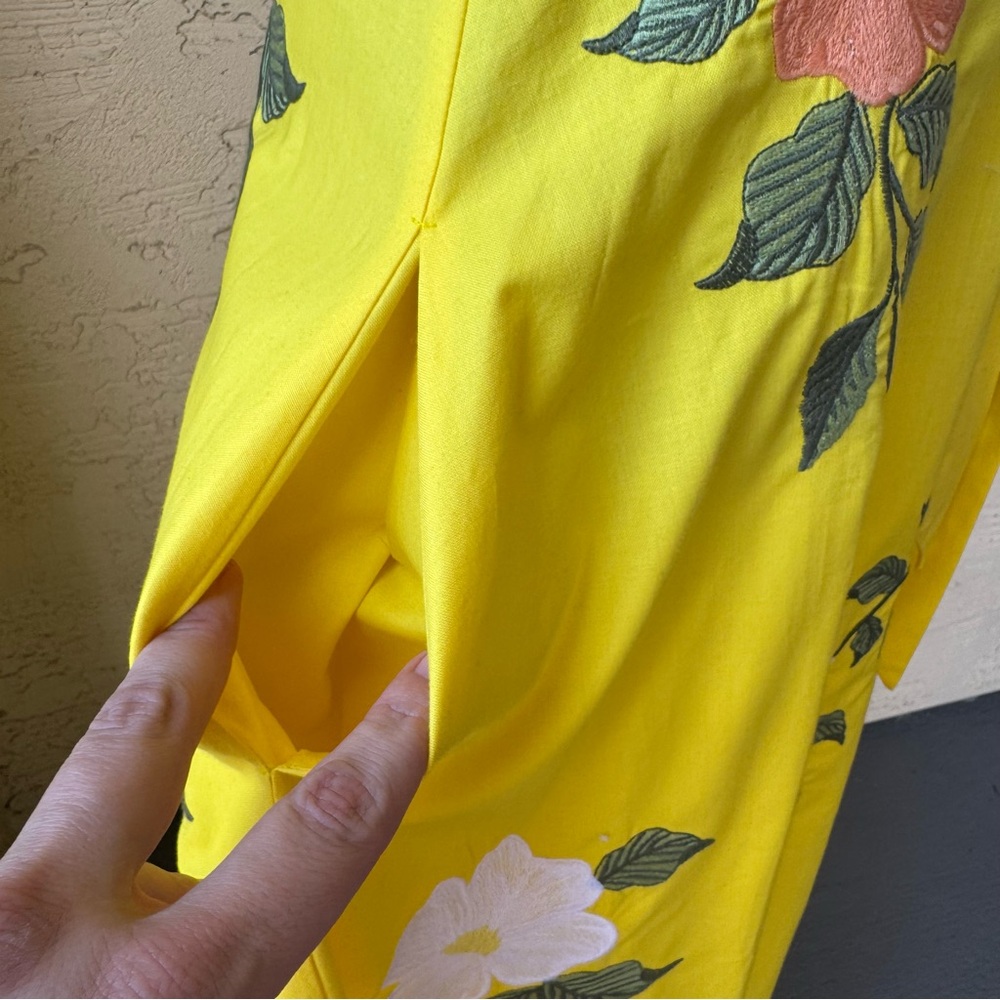 Fanm Mon Gloriosa Dress Sz XS Yellow Floral Embroidered Short Sleeve A-Line NWT - Picture 6 of 13